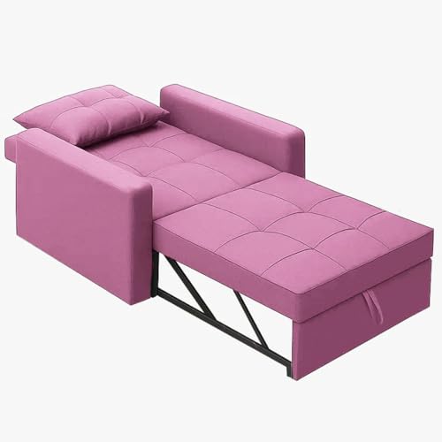 Image of CASASTYLE Trissa 1 Seater Pull-Out Premium Fabric Sofa Cum Bed Sofa Set for Living Room (Pink Fabric)