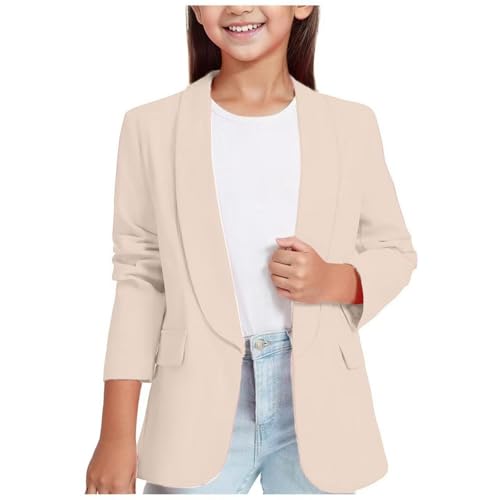 Girls Blazer Suit Jacket Open Front Long Sleeve Notched Collar Kids Blazers Coats with Inner Pocket 3-14 Years