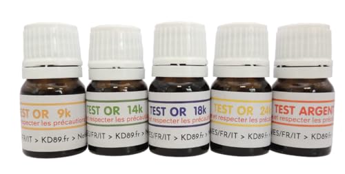 PROMO : KIT PRET A L'EMPLOI 5 FLACONS TESTEUR OR 9 14 18 24 K CARATS + TESTEUR ARGENT + PIERRE DE TOUCHE NATURELLE 50x40mm + GUIDE EXPERTISE OFFERT (TEST TESTING GOLD...