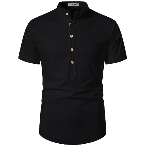 Image of Vida Loca Men's Cotton Linen Plain Stitched Half Sleeve Shirt