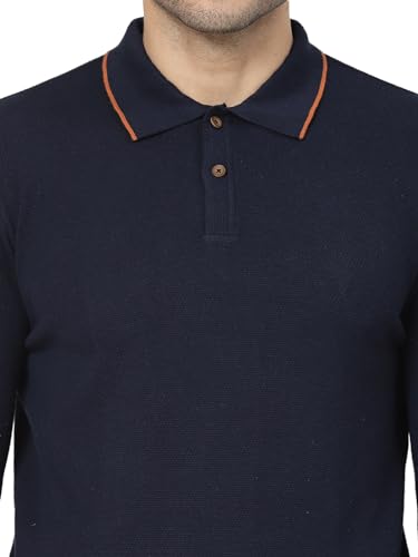 Image of Kalt Mens Basic Solid Full Sleeves Polo Cotton Blend Knitted Regular Fit Polo-Neck T-Shirts with Collar Stylish