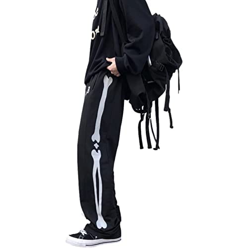 Hombres Mujeres Unisex Hip Hop Streetwear Goth Skeleton Anime Print Harajuku Joggers Pantalones Deportivos (Black 2,M) Cover