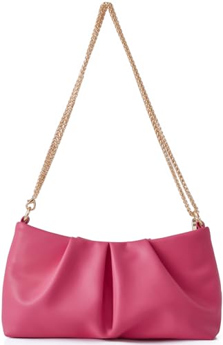ChrisWish PU Leather Evening Bag Evening Bag Ruched Clutch Purse for Women Detachable Double Shoulder Straps Crossbody Bag(Rose Red) — view 3