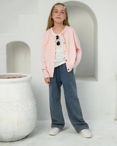 Girls Cardigan,Button Solid Long Sleeve Knit Sweaters,Girls Basic Cardigan,5-12 Years Red3