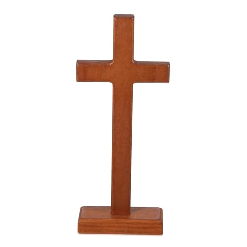 ULTECHNOVO Cruz de Madera de Haya con Peana Decoración Religiosa de Material Sólido y Textura para Hogar Estudio o Celebraciones Bautismales