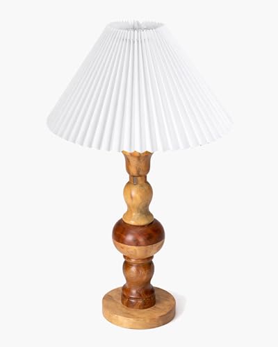 Image of Homesake Wooden Bubble Design Table Lamp for Bedroom & Living Room | Home Decor Lighting | Nightstand Lamp | Reading Lamp | Vintage | Minimalist | Modern Bedside Lamps, (Pleated White Shade)