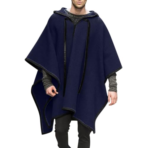 Generisch Poncho con capucha unisex casual para hombre, abrigo de moda, suéter con capucha, marine, M
