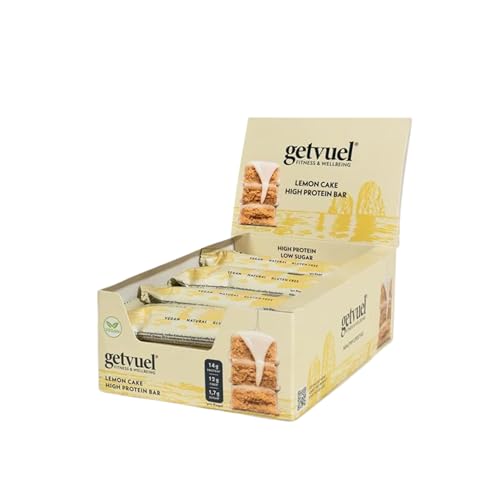 getvuel High Protein Riegel Lemon Cake 12x50g | 14g pflanzliches Protein | nur 1 7g Zucker | vegan glutenfrei | mit weißer Schokolade | natürliche Zutaten