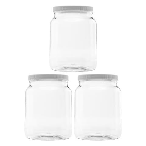 CLEARVIEW CONTAINERS - 3 Pack of 64 Ounce Plastic Jars with 110/400 Leak Proof Seal Lid - Food Grade and BPA Free (64oz, 3pk) Cover