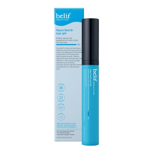 belif Aqua Bomb Cooling Eye Gel – Koffein & Hyaluronsäure gegen Schwellungen, Niacinamid & Vitamin C gegen Augenringe, Adenosin & Kollagen für mehr Straffheit, Koreanische Hautpflege (15 ml)