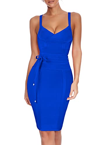 Madam Uniq Women's Bandage Dress Strap Sashes Mini Bodycon Dresses Club (L, Navyblue)
