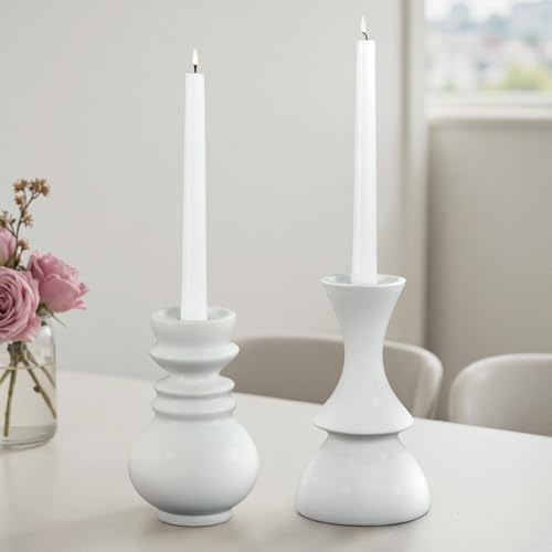 OOSTONEE White Large Candle Holders for Pillar Candles, Ceramic Candlestick Holders Decorative for Modern Home Decor Ideal for Table Centerpieces, Coffee Table or Bookshelf, 7.7inch - Set of 2