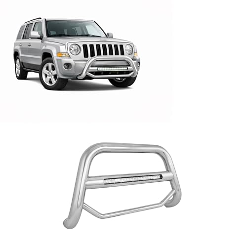 Image of Black Horse MAX Beacon Bull Bar No Skid Plate Stainless Steel Compatible with 2008-2017 Jeep Patriot-MAB-JEB9001S