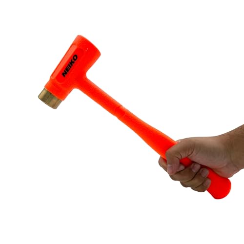 Image of NEIKO 02871A Dead Blow Hammer With Brass Cap, 1.5 Pounds, Neon Orange Deadblow Hammers, Mallet, Spark and Rebound Resistant, Unibody Molded, Soft Blow Rubber, Non Slip Grip, Steel Shot and Core