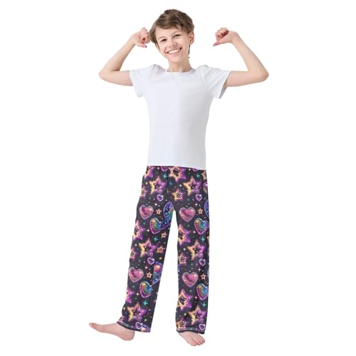 Pajama Bottoms, Pixel Star and Heart Sleeping Pant Lounge Wear Elastic Waist Long Pants Sleepwear Pjs2