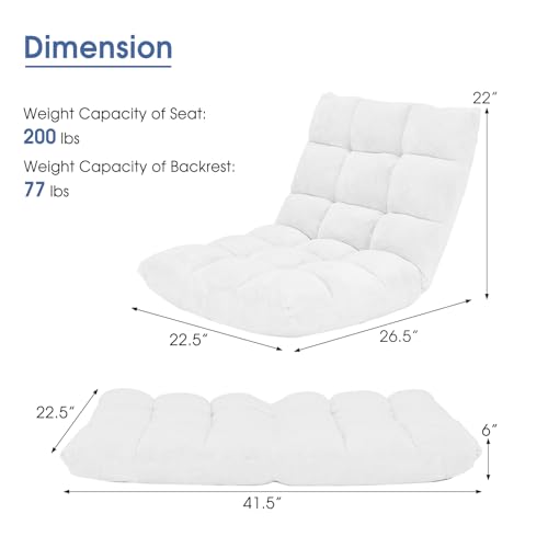 Image of Giantex Floor Chair with Back Support, 14 Adjustable Position, Padded Sleeper Bed, Couch Recliner, Folding Gaming Floor Chairs for Adults, Living Room, Bedroom, Yoga, Meditation, White