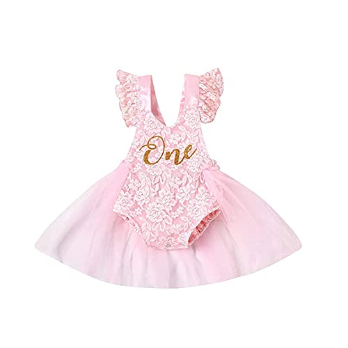Verve Jelly Pelele de encaje para niñas recién nacidas, mono de una pieza para bebé, mono de tutú de tul de verano, 100 rosa, 18-24 meses