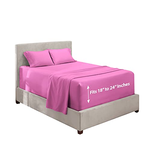 Image of Hearth & Harbor Extra Deep Pocket Bed Sheet Set - 4 Piece Hotel Luxury Sheets Fits Up to 24 inch Thick Mattress - King - Radiant Orchid Purple