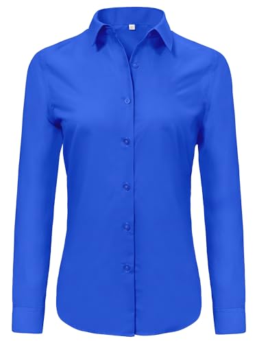 Ruisin Womens Button Down Shirts for Women Formal Work Button-Down Shirt Dress Blouses Tops Royal Blue Size XS