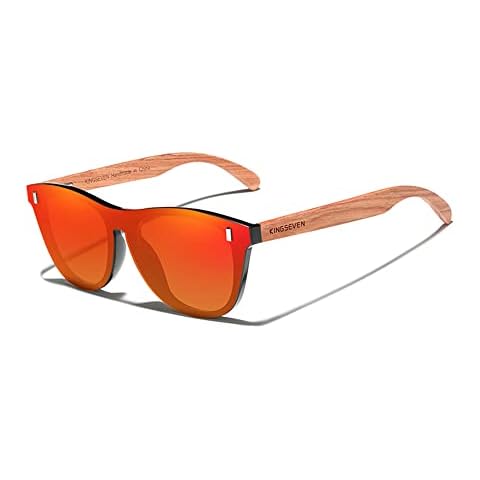 KINGSEVEN Bubinga Wooden Polarised Sunglasses for Men & Women, UV 400 Protection, Vintage Retro Stylish Ultra Light Frame 5504 (Orange) Cover