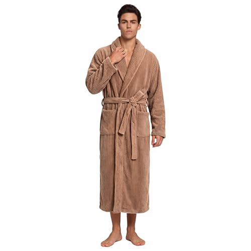 Image of PJGGZ Men's Shawl Collar Bathrobe, Soft Long Towel Robe for Men - Super Absorbent Quick Dry yet Warm