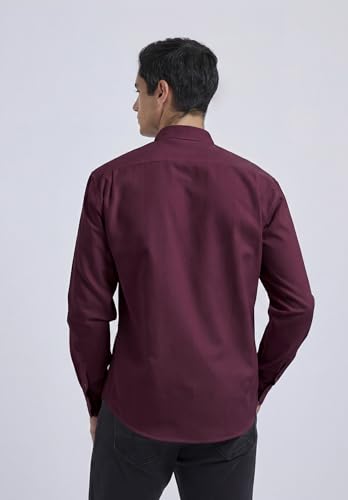 HISDERN Camisa Oxford Hombre Burdeos Manga Larga Camisas Hombre Casual Informal algodón con Bolsillo Regular Fit L - imagen 4