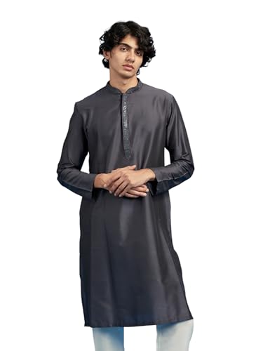 Image of DIWAS BY MANYAVAR Men's Viscose Blend Solid Sequinned Neckline Kurta (1pc)