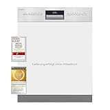 Exquisit Einbau-Geschirrspüler EGSP9614-EB-030B inox | Teilintegrierter Geschirrspüler 60 cm | 14 Maßgedecke | Bodenlicht | Spülmaschine teilintegriert 60 cm Aquastop