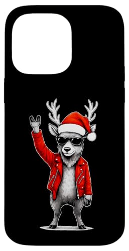 トナカイ ロック 音楽 ギフト 男性 子供 女性 面白い クリスマス スマホケース iPhone 14 Pro Max 用