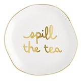 Santa Barbara Design Studio Tea Bag Holder White Ceramic Gold Foil Tea Rest, 3.5" Diameter, Spill The Tea