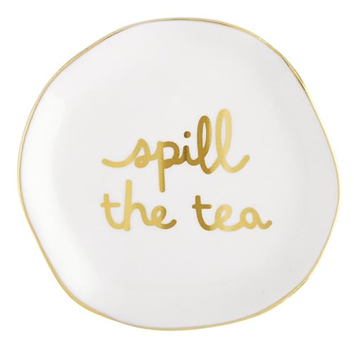 Santa Barbara Design Studio Tea Bag Holder White Ceramic Gold Foil Tea Rest, 3.5' Diameter, Spill The Tea