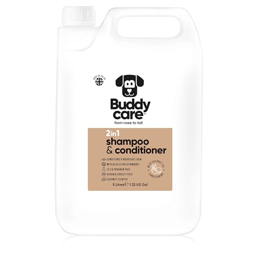 Buddycare Champú y acondicionador para Perros | con Aroma a Coco | con Aloe Vera y Pro Vitamina B5 2en1 5L