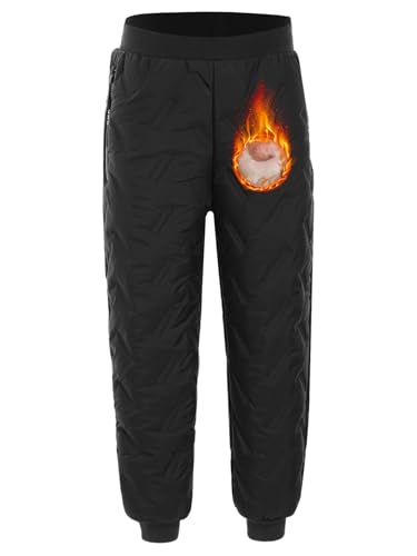 Unisex Kids Fleece-line Padded Pants Thicken Thermal Warm Snow Pants Waistband Jogger Pants with Zipper Pocket