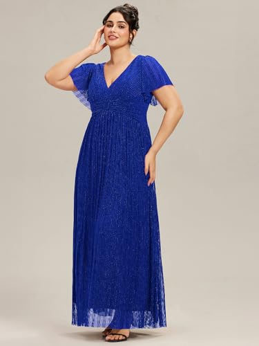 Image of Ever-Pretty Women's Plus Size Glitter Formal Dresses for Curvy Women A Line V Neck Gala Mother of Bride Dress Evening Gown