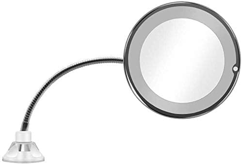 Espejos de Mano Maquillaje 360 ° 10X LED Vanidad Luz de Aumento Flexible giratoria con Ventosa Fuerte Mesa