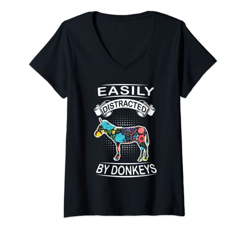Mujer Easily Distracted By Donkeys Funny Animal Donkey Loves Camiseta Cuello V