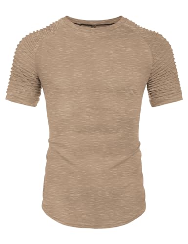 COOFANDY Men's Muscle T-Shirt Pleated Raglan Sleeve Bodybuilding Gym Tee Short Sleeve Fashion Workout Shirts Hipster Shirt