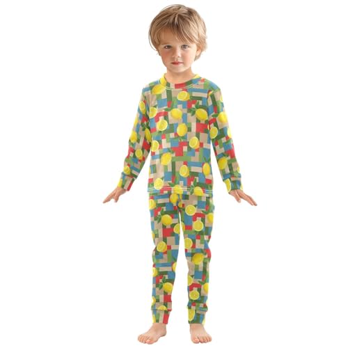 Pajama Sets Long Sleeve Lemon Patchwork Design Bright Soft Comfy Sleepwear 2 Piece PJS 3-8T2