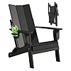 Folding Adirondack Chairs All Weather Resistant HDPE Patio Firepit Chairs Sturdy Outside Chairs with Cup Holder Pre Installed Lawn Chairs Load Capacity 385lb for Backyard Black