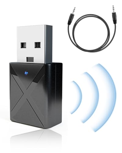 MYGLOAR Nuovo ricevitore Bluetooth USB per auto 2025 5.1 con AUX da 3,5 mm, interfaccia USB Plug and Play, microfono integrato, doppia connessione per auto/PC/TV/altoparlanti cablati (Bluetooth 5.0)