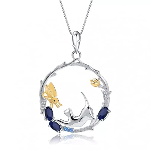 Collier Pendentif Argent Sterling 925 Saphir Bleu Naturel Femme Bijou Véritable