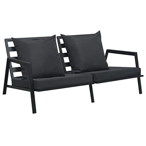 vidaXL Gartensofa 2-Sitzer mit Auflagen Witterungsbeständig Gartenbank Sitzbank Bank Loungesofa Gartenmöbel Sofa Lounge Dunkelgrau Aluminium