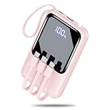 モバイルバッテリー 大容量【超小型サイズ・4本ケーブル内蔵】22000mAh大容量 モバイルバッテリー 軽量 小型 4台同時充電 LCDディスプレイ 鏡面デザイン 超軽量 持ち運びに便利 Type-C入力ポート＆USB-A出力ポート 携帯充電器 スマホ 充電器 LEDライト付き 機内持込可能 全機種対応 旅行/出張/アウトドア/停電/防災緊急用（ピンク） image