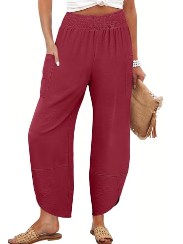 Image of ANRABESS Womens Wide Leg Palazzo Capri Pants 2026 Summer Casual High Waisted Barrel Lounge Flowy Cropped Beach Work Trousers