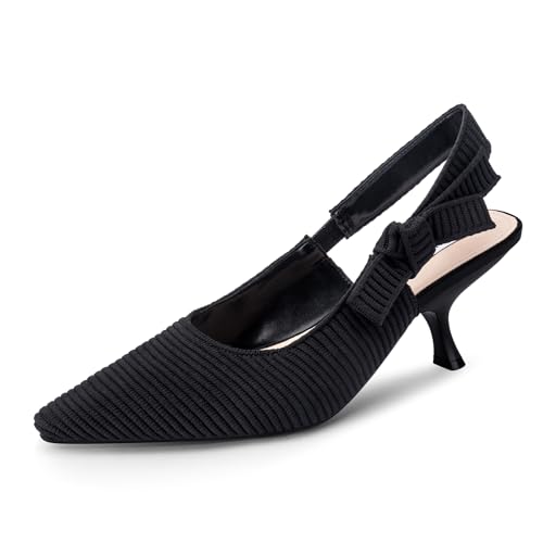 STUNAHOME Slingback Heels for Women Closed Pointed Toe Kitten Heel Bowknot Knitted Pumps Slip on Party Work Dress Shoes4