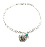 XL Plus Anklet Sand Dollar Turquoise Ankle Bracelet Silver Plated Chain 12 Inch Poolside Swim Tolerant