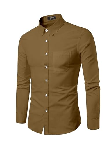 Image of MILDIN Men's Pure Cotton Striped Printed Shirt with Spread Collared Neck Full Sleeve Curved Hemline Button Closure and Regular Fit | Shirt for Man