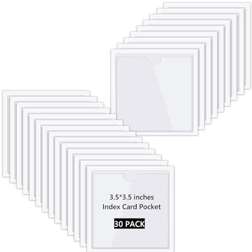 Chinco 30 Pcs Self Adhesive Pockets, Bin Labels for Storage Bins, Clear Pocket Label Sleeves, Plastic Index Card Holder with Top Open for Organizing Bins Box Drawer(3.5 x 3.5 Inch)