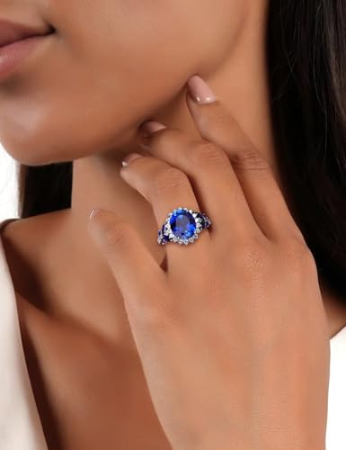 Big Oval Rings for Women Butterfly Promise Halo Ring Sterling Silver Created Sapphire/Ruby/Emerald/Aquamarine Cz Engagement Ring Birthstone Anniversary Jewelry Size 6-102