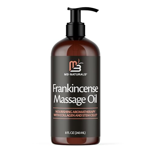 Image of Frankincense Essential Massage Oil for Scars, Stretch Marks & Fine Lines, Firming, Hydrating, Smoothing & Calming Formula with Collagen, Stem Cells, Lavender & Grapefruit, 8 fl oz, by M3